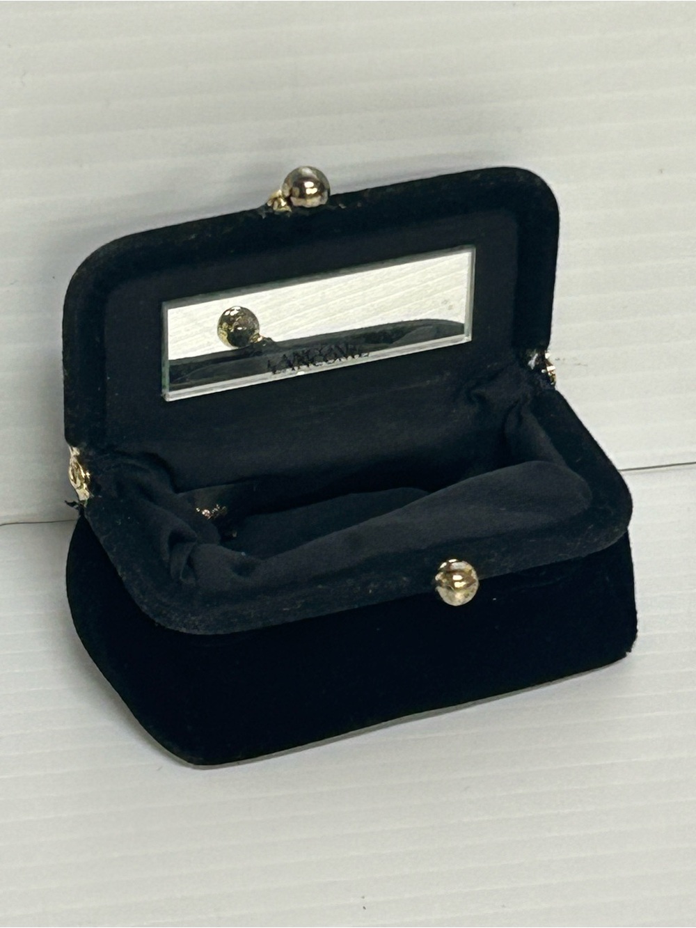 VINTAGE LANCOME LIPSTICK CASE HOLDER WITH MIRROR  BLACK VELVET KISS LOCK